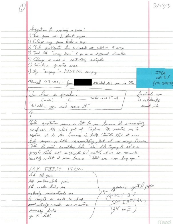 March 24, 2003: Satirical generic goth poem, plus class dynamics