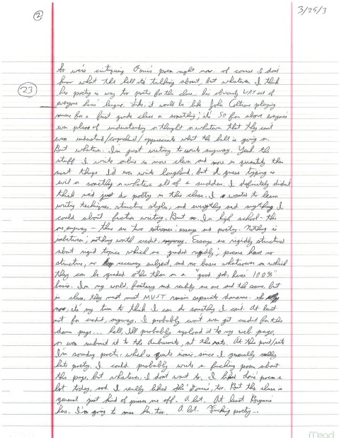 March 25, 2003: I analyze my creative writing class