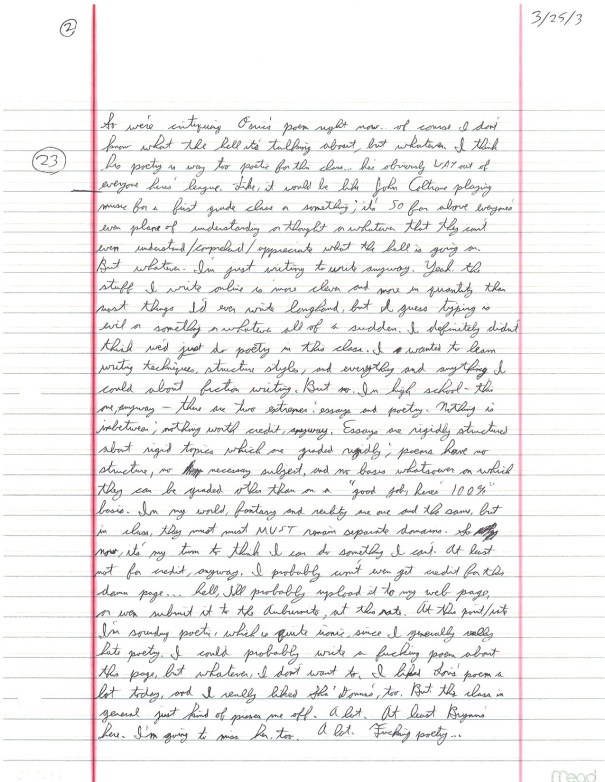 March 25, 2003: I analyze my creative writing class